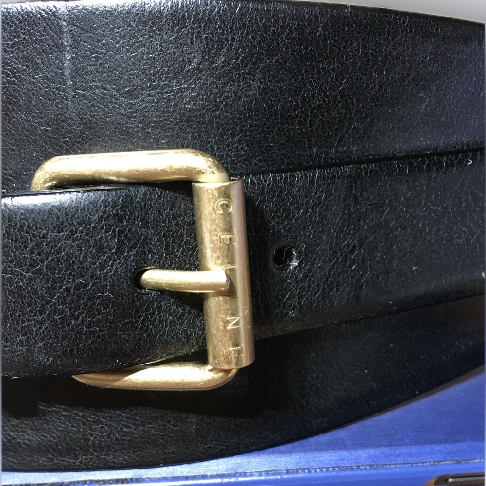 CELINE Vintage Extra Wide Leather Fashion Belt Size Large Double Buckle
